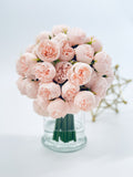 White 54 Smaller Head Peonies, Centerpiece, Faux Flower Arrangement | French Country | Arrangement in Clear Glass Vase | Modern Style