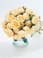 White 54 Smaller Head Peonies, Centerpiece, Faux Flower Arrangement | French Country | Arrangement in Clear Glass Vase | Modern Style