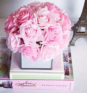 Pink Real Touch Rose Centerpiece Faux Flower Arrangement