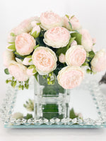 Baby Pink Rose Peony Arrangement, Artificial Faux Centerpiece, Faux Florals, Silk Flowers in Glass Vase by Blue Paris