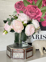 Baby Pink Rose Peony Arrangement, Artificial Faux Centerpiece, Faux Florals, Silk Flowers in Glass Vase by Blue Paris