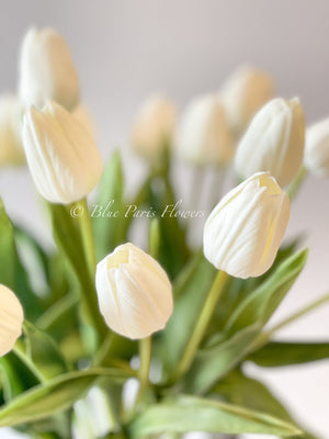 20” White Real Touch Tulips Modern Arrangement Centerpiece | Real Touch Artificial Faux Forever Flowers