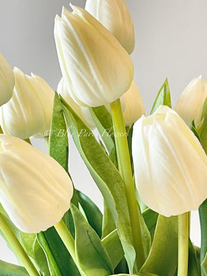 20” White Real Touch Tulips Modern Arrangement Centerpiece | Real Touch Artificial Faux Forever Flowers