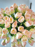 X-Large 60 Light Pink Tulips | Modern Faux Floral Arrangement | Real Touch Artificial Faux Forever Flowers