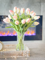 20” Blush Pink Real Touch Tulips Modern Arrangement Centerpiece | Real Touch Artificial Faux