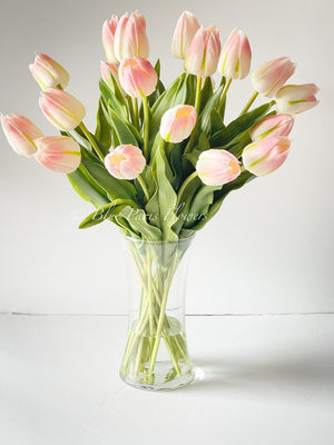 20” Blush Pink Real Touch Tulips Modern Arrangement Centerpiece | Real Touch Artificial Faux