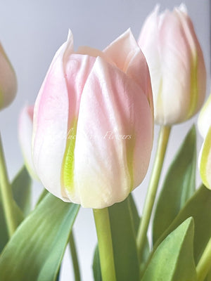 20” Blush Pink Real Touch Tulips Modern Arrangement Centerpiece | Real Touch Artificial Faux