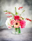 Pink Peonies, Roses, Poppies and Hydrangeas Arrangement Artificial Faux Centerpiece, Floral Decor