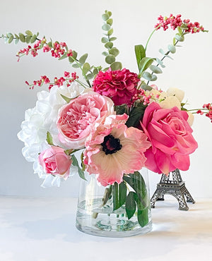 Pink Peonies, Roses, Poppies and Hydrangeas Arrangement Artificial Faux Centerpiece, Floral Decor