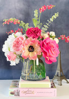 Pink Peonies, Roses, Poppies and Hydrangeas Arrangement Artificial Faux Centerpiece, Floral Decor
