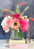 Pink Peonies, Roses, Poppies and Hydrangeas Arrangement Artificial Faux Centerpiece, Floral Decor