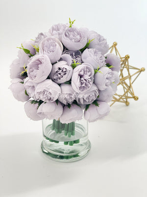 White 54 Smaller Head Peonies, Centerpiece, Faux Flower Arrangement | French Country | Arrangement in Clear Glass Vase | Modern Style
