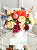 Fall or Thanksgiving Arrangement, Peonies Rose Pumpkins in Vase, Floral Decor Centerpiece, Faux Florals Artificial Flowers Silk Floral Decor