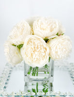 White Rose Peony Arrangement, Artificial Faux Centerpiece, Faux Florals, Silk Flowers in Glass Vase by Blue Paris