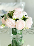 Baby Pink Rose Peony Arrangement, Artificial Faux Centerpiece, Faux Florals, Silk Flowers in Glass Vase by Blue Paris