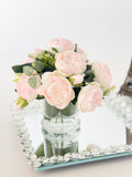 Baby Pink Rose Peony Arrangement, Artificial Faux Centerpiece, Faux Florals, Silk Flowers in Glass Vase by Blue Paris
