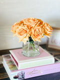 Tangerine Orange Rose Arrangement Real Touch, Faux Flowers, Artificial Floral Arrangement in Glass Vase by Blue Paris