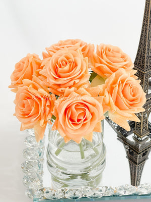 Tangerine Orange Rose Arrangement Real Touch, Faux Flowers, Artificial Floral Arrangement in Glass Vase by Blue Paris