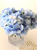 Blue Hydrangea  Artificial Faux Arrangement in Clear Glass Vase with clear acrylic water for Home Decor by Blue Paris Flowers