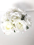 White Rose Arrangement Artificial Faux Centerpiece Silk Flowers in White Clay Vase for Home Decor by Blue Paris Flowers