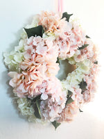 20" Hydrangea Flowers Wreath Pink Dusty Rose Cream Artificial Faux Real Touch Flowers for Home Decor by Blue Paris Flowers