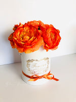 Tangerine Ranunculus Arrangement Artificial Faux Flowers in White box Home Decor by Blue Paris Flowers