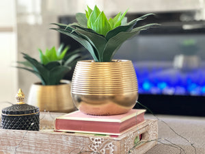 Succulents in Gold Vase, Faux Artificial Greens Succulents Plants Table Centerpiece Floral Decor Centerpiece Faux Florals