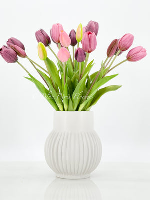 Real Touch Tulips in Glass Vase, Home Decor Faux Flower Arrangement, French Country Style, Floral Arrangement, Home Decor