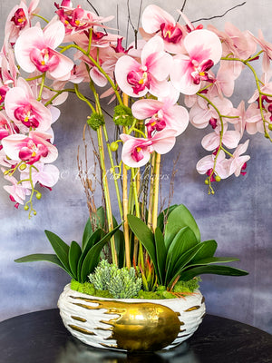 Tall Pink 7 Stems Phalaenopsis Orchid Arrangement, Real Touch Flower in Vase | Elegant Table Centerpiece | Floral Decor | Flower Arrangement