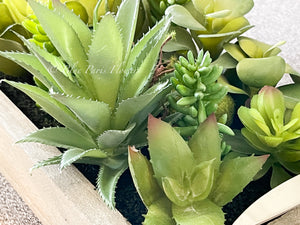 31” Long Succulents in Wood Base, Faux Artificial Greens Succulents Plants Table Centerpiece Floral Decor Centerpiece Faux Florals
