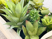 34” Long Succulents in Wood Base, Faux Artificial Greens Succulents Plants Table Centerpiece Floral Decor Centerpiece Faux Florals