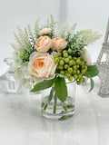 Floral Arrangement in Vase, Peonies, Lavender, French Country Artificial Flowers Faux Home Decor Realistic Floral Arrangement Blue Paris