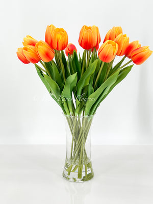 20” Orange Real Touch Tulips Modern Arrangement Centerpiece | Real Touch Artificial Faux Forever Flowers