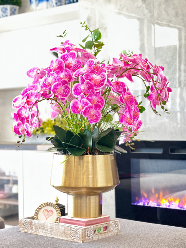 34” Tall Pink 10 Stems Phalaenopsis Orchid Arrangement, Real Touch Flower in Vase Elegant Table Centerpiece Floral Decor Flower Arrangement