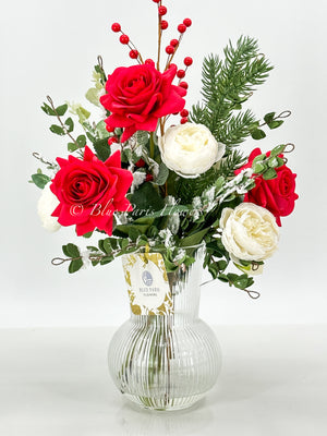 Christmas Artificial Flower Rose Arrangement-Christmas Faux Centerpiece-Christmas Flowers-Real Touch Flower Centerpiece-Christmas Gift-Decor
