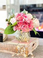 Floral Arrangement in Vase, Pink Roses, Hydrangeas French Country Artificial Flowers Faux Home Decor Realistic Floral Arrangement Blue Paris