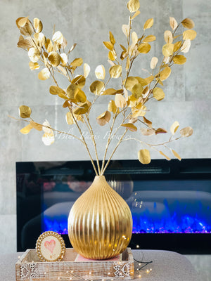Modern Decor, Gold Silver Dollar Artificial Faux Arrangement in Vase. Gold Floral Faux Floral Centerpiece, Home, Office Decor Arrangement