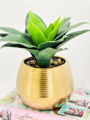 Succulents in Gold Vase, Faux Artificial Greens Succulents Plants Table Centerpiece Floral Decor Centerpiece Faux Florals