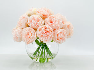 Pink Large Head Peony Arrangement, Artificial Faux Centerpiece, Decor Wedding Faux Florals, Silk Flowers in Glass Vase by Blue Paris