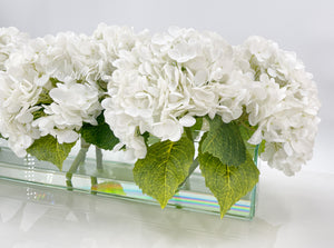Modern Long REAL TOUCH Hydrangeas Arrangement Artificial Faux Centerpiece Floral Flower Arrangement Silk Flowers Glass Vase French Decor