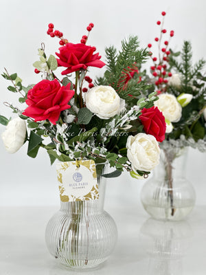 Christmas Artificial Flower Rose Arrangement-Christmas Faux Centerpiece-Christmas Flowers-Real Touch Flower Centerpiece-Christmas Gift-Decor