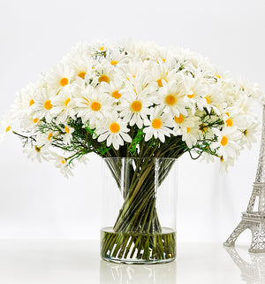 X-Large White Daisy Arrangement, Artificial Faux Centerpiece, Floral Arrangement, Silk Flowers in Glass Vase for Home Decor