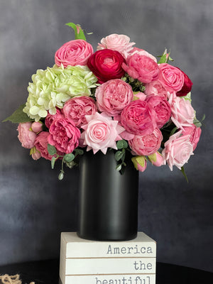 French Style Floral Arrangement, Pink Peonies Silk/Real Touch Rose Artificial Flower Centerpiece Faux Flower Unique Handmade Gift Decor