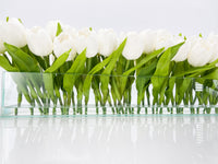 Modern Long White REAL TOUCH Tulip Arrangement Artificial Faux Centerpiece Floral Flower Arrangement Faux Flowers Glass Vase French Decor