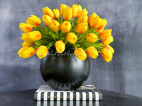 Large 50 Orange Tulips | Modern Faux Floral Arrangement Real Touch Artificial Centerpiece Faux Flowers in Glass Vase Faux Flowers in Vase