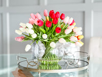 X-Large 60 Multi-Color Tulips Modern Faux Floral Arrangement Real Touch Artificial Faux Forever Flowers in Glass Vase, Faux Flowers in Vase