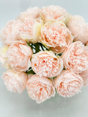 Pink Large Head Peony Arrangement, Artificial Faux Centerpiece, Decor Wedding Faux Florals, Silk Flowers in Glass Vase by Blue Paris