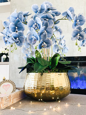 Tall Blue 5 Stems Phalaenopsis Orchid Arrangement, Real Touch Flower in Vase | Elegant Table Centerpiece | Floral Decor | Flower Arrangement