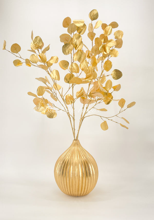 Modern Decor, Gold Silver Dollar Artificial Faux Arrangement in Vase. Gold Floral Faux Floral Centerpiece, Home, Office Decor Arrangement