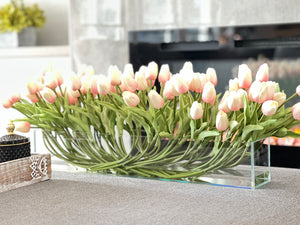 100 Pink Modern Long REAL TOUCH Tulips Arrangement Artificial Faux Table Centerpiece Floral Flower Arrangement Wedding French Style Decor